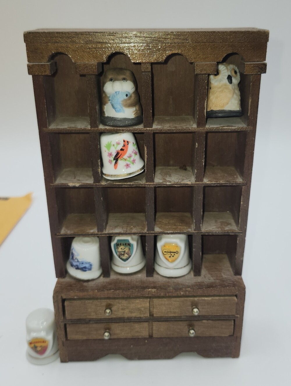 Vintage mini Wood Miniature Display Case curio wall Thimble Shadow Box dollhouse